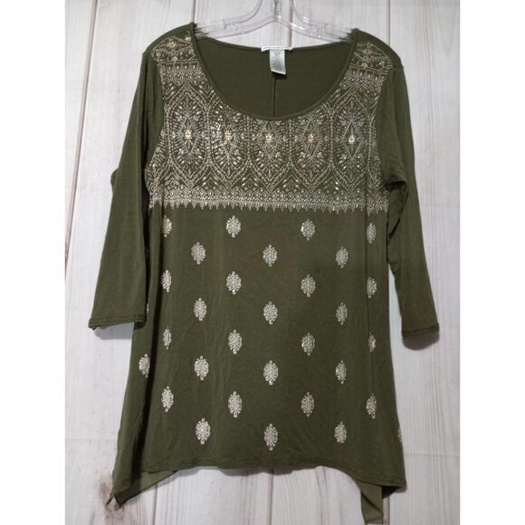 2 For 30‎ Rebecca Malone Blouse Ladies Small Green - Picture 1 of 8